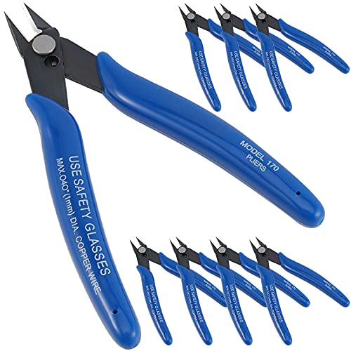 SEUNMUK 15 Pack 170 Flush Wire Cutter, 5 Inch Electronic Wire Flush Cutters, Small Precision Soft Wire Cutter, Micro Wire Cutters Blue Handle Professional Cutter Tools for Fine Cutting Needs