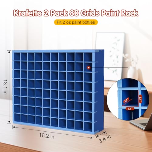 Krafetto 2 Pack 80-Grid Paint Organizer for 2 Oz Bottles, Wall Mount, Blue - color: 2pc blue paint rack