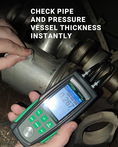 Ultrasonic Thickness Gauge Industrial-882 – Metal Thickness Tester for Steel, Pipes and Industrial Materials, 0.039–8.858 in (1–225 mm) Range, Color LCD, Auto Calibration, Handheld Thickness Tester