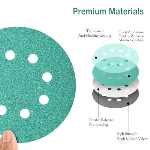5-Inch 8-Hole Wet Dry Sanding Discs 220 Grit Sandpaper, 50-Pack