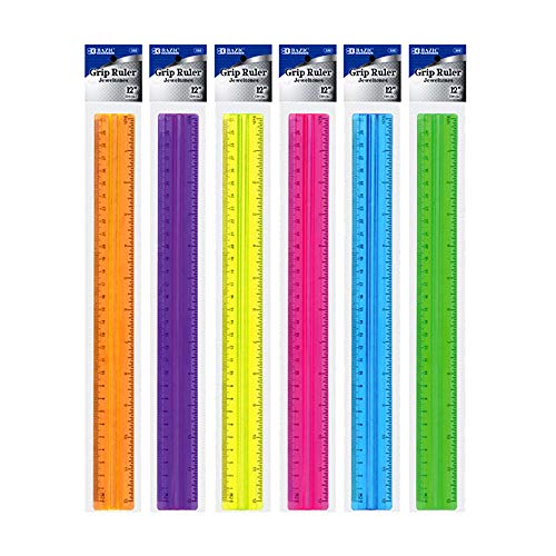BAZIC Products 12 in Plastic Ruler with Handle Grip, Inch & Metric, 24-Box - size: 24-Pack