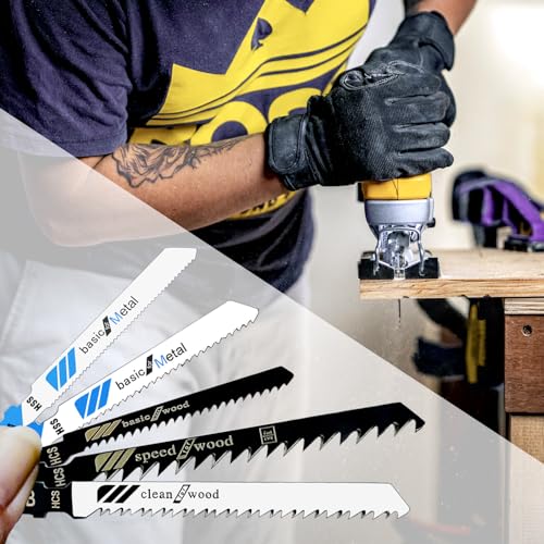 20 Pcs T Shank Jigsaw Blades, Jig Saw Blade Set, Multi-Purpose Jig Saw Blades for Wood, Pruning Plastic Metal Cutting Made with HCS/HSS, Jigsaw Blade, for Most Jig Saw Models