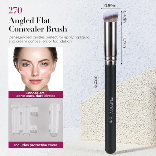 ENERGY Foundation Brushes Set Professional Under Eye Concealer Brushes Perfect For Blending Liquid Cream or Flawless Powder Cosmetics Buffing Stippling Concealer Premium Synthetic Bristles - style: 270 with cap /270mini
