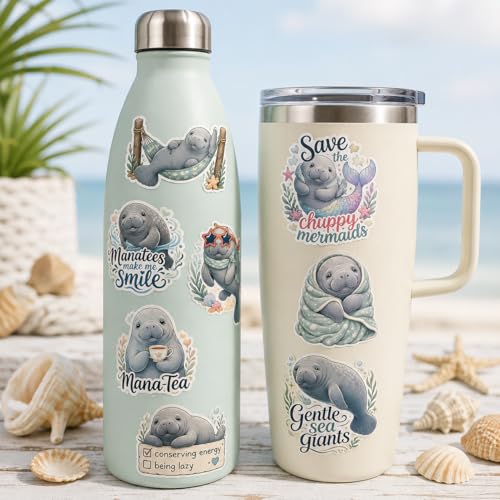 Vybonz Manatee Stickers Cute Sea Cow Marine Animal Decal Pack - color: Manatee