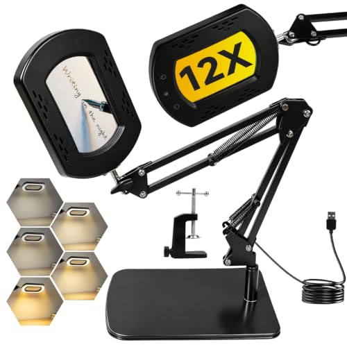 12X Magnifying Glass with Light and Stand, Desk Lamp Magnifier