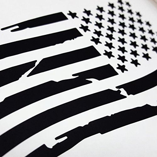 Pair Distressed USA American Flag Decal Die-Cut Grunge Subdued Tattered Military (Matte Black) - color: Matte Black