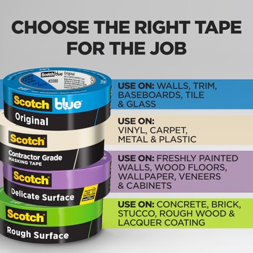Scotch Contractor Grade Masking Tape, Tan, for General Use, Multi-Surface Adhesive Tape, 1.41 Inches x 60.1 Yards, 4 Rolls (Pack of 4) - size: 1.41" Width (Pack of 4)
