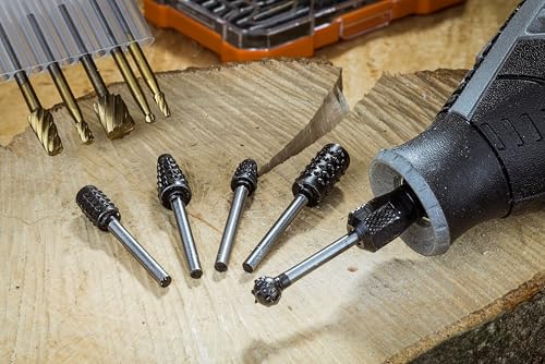 NordWolf 10-Piece Rotary Burr Rasp Files Set for Rotary Tools, with 1/8" Straight Shank for Wood Carving, Deburring, Shaping & Grooving in Storage Case - size: 1/8" Straight Shank (10 Pcs)