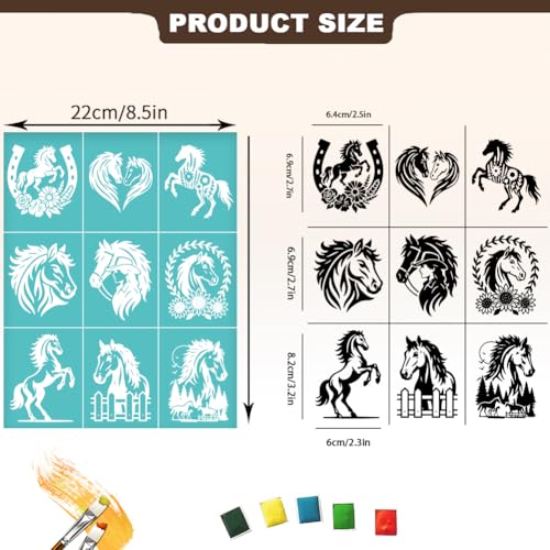 2 Sheets Horse Silkscreen Stencil, Horse Head Drawing Stencils Templates Reusable Self-Adhesive Silk Screen for Painting on Wall Wood T-Shirt Fabric Home Craft Decor - style: Horse