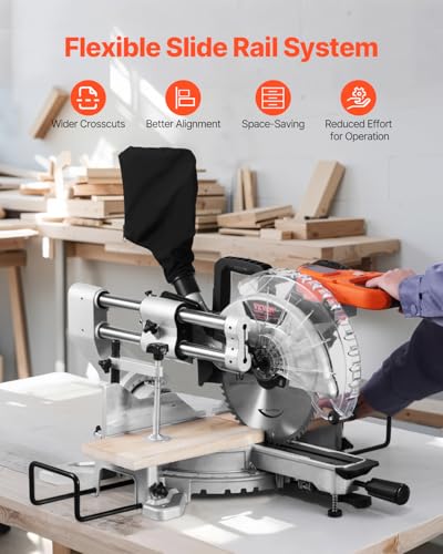 VEVOR 10" Double Bevel Sliding Compound Miter Saw, 15 Amp, 60-Tooth Blade, LED Precision Laser Alignment, Adjustable Angles, Ideal for Wood, Composite Decking & Laminate Materials - size: 10 in