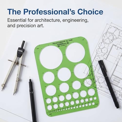 ALVIN TD445 Circle Guide Template, 44 Circles, 7 x 9-1/4 Inches, Drafting Stencil for Architects, Engineers, Artists and Students - style: TD445: 44 Circles, 7 x 9-1/4 in