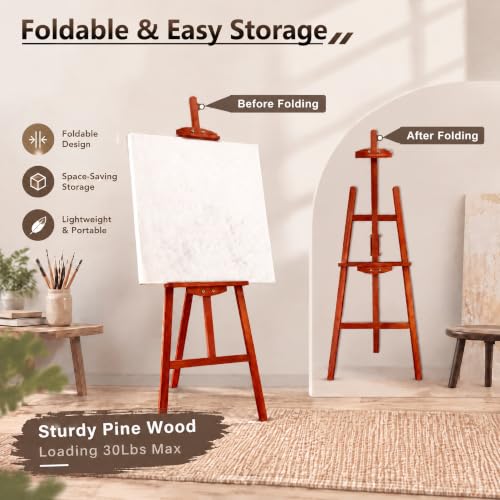 Adjustable Walnut Pine Wooden Painting Easel, Art Easel Stand - color: Walnut