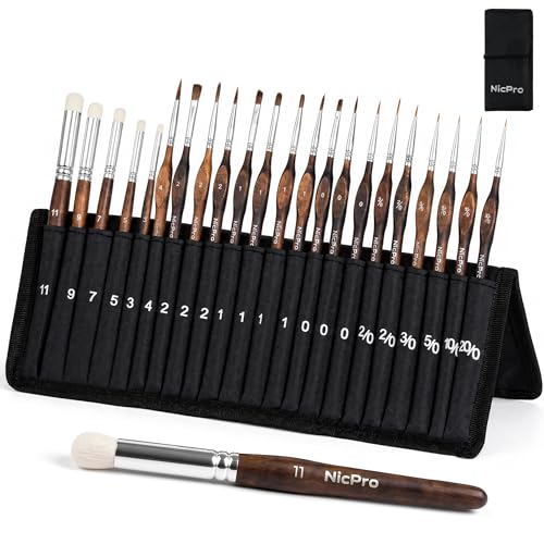 Nicpro 22 PCS Kolinsky Sable Miniature Paint Brushes Dry Brush - size: 22 PCS (brown)