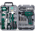 Hi-Spec 8V USB Power Drill Driver and Home Tool Kit with Toolbox Set, Green - color: Green, size: 130-Piece