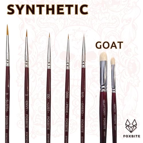 FOXBITE 7 Set Brushes for Miniature Painting Synthetic Modeling Pieces Fine Detail Paint Brush Miniature Painting Kit Mini Paints Acrylic for Warhammer minipainting