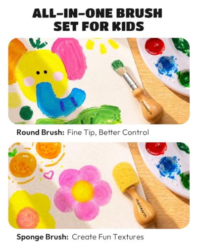 JUPITEARTH Natural Wood Handle Paint Brushes for Kids, 10-Pack