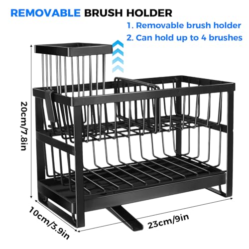 2-Tier Sink Sponge Caddy Organizer | Self Drain Sink Caddy with Dish Brush Holder | Non Toxic Kitchen Sink Accessories for Sponges, Brushes & Soap (Black) - color: Black
