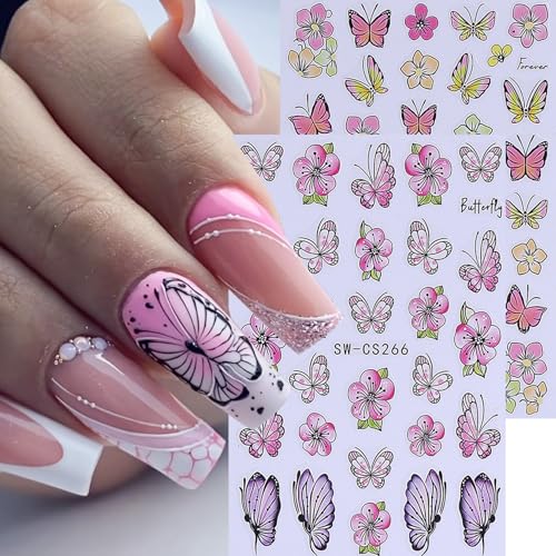 3D Flower Nail Stickers Decals 12 Sheets Spring Summer Floral Butterfly Ocean Nail Art Decals Self-Adhesive Tropical Hibiscus Fish Sea Star DIY Nails Decoration Manicure Accessories for Women - style: Tropical Flower