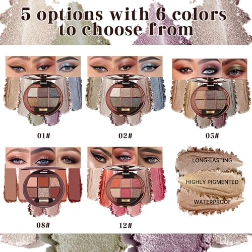 Neutral Champagne Taupe Shimmer Eyeshadow Palette with Mirror and Sponge Applicator, 6 Colors High Pigment Frost Shimmery Everyday Eye Shadow Makeup for Older Women, Brightening Eye Travel Size 02# - color: L-#02