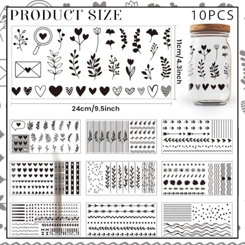 10 Pcs Basic Element UV DTF Cup Wraps, Heart Arrow Line Cup Wrap Decals Minimalist Pattern Waterproof Rub on Transfer for Glass Bottle Vase Furniture Crafts - color: Basic Element