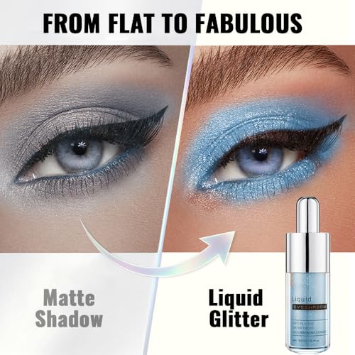 Ocean Blue White Shimmer Liquid Metallic Eyeshadow, Everyday Cool Toned Eye Shadow Makeup for Older Women, Multi-Dimensional Finish For Green Hazel Eyes, Mini Travel Size, Vegan & Cruelty-Free 10# - color: J-#10