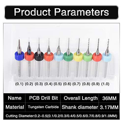 10 Pcs Tungsten Carbide Macro Drill Bits, PCB Drill Bits for Jewelry, CNC, Soft Metals, Model Making, Wood - Cutting Dia: 0.1mm, 0.2mm, 0.3mm, 0.4mm, 0.5mm, 0.6mm, 0.7mm, 0.8mm, 0.9mm, 1.0mm - color: 10 Pcs (0.1-1.0)mm
