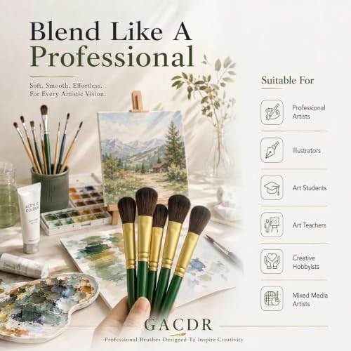 GACDR Oval Mop Brush Set, 6PCS Acrylic & Watercolor Blending Brushes - size: 6pcs-Green