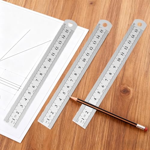 3PCS Stainless Steel Ruler Precision Straight Edge Measuring Tool Metric and Inch Scale Metal Drawing Engineering Craft Projects - color: silvery, size: 15CM