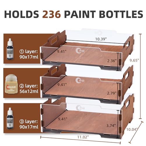 OPHIR Paint Organizer Rack, 3-Layer Stackable Holder for 236 Paints & Tool