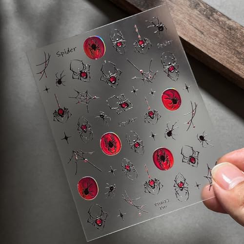 1 Sheet Halloween Nail Stickers for Nail Art 5D Gothic Spider Nail Art Stickers Goth Metal Spider Web Black Spider Nail Design Horror Halloween Nails Supplies for Women DIY Manicure Accessories - color: Gothic Spider