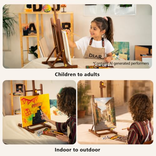 DJAR Medium Tabletop Painting Easel, Assembly-Free, Solid Beechwood, Walnut - style: Walnut