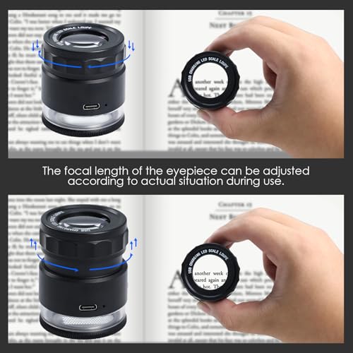 Jewelers Loupe 10x Loupe Magnifier, Rechargeable Jewelers Magnifying Glass with LED Light and Scale, Adjustable Focal Length Magnifier Jewelry Loupe for Gems, Coins - size: Short