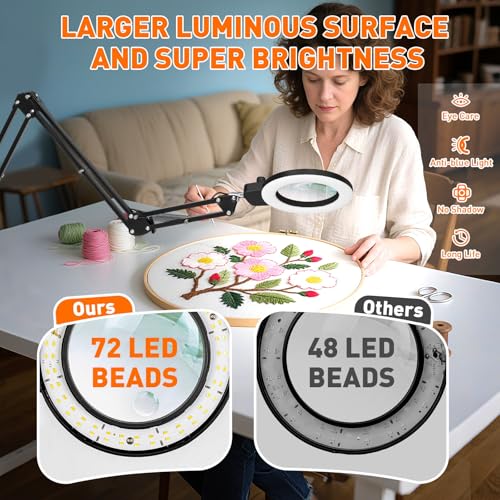 KIRKAS 12X 30X Magnifying Glass with Light and Stand, Extra-Long Arm Knob - size: 12X 30X 35 INCH Clamp