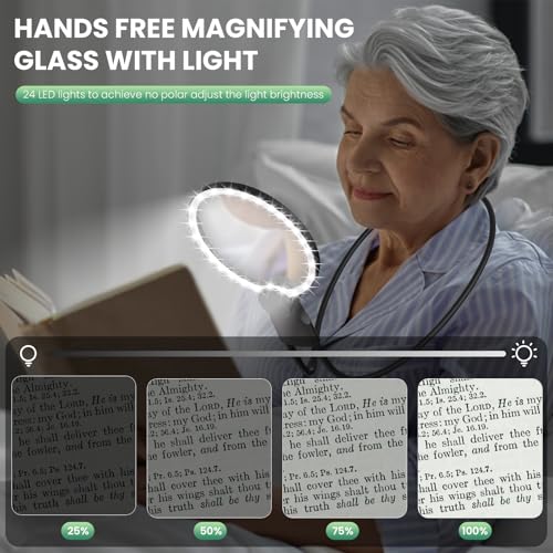 5X Neck Magnifying Glass with Light Hands Free for Reading
