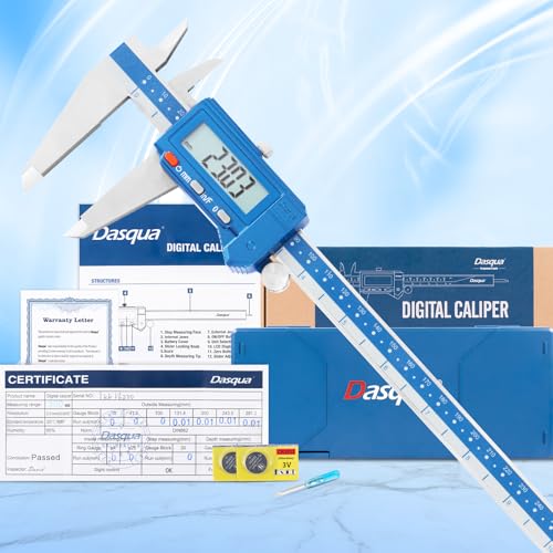 Dasqua Digital Caliper 12", IP54 Stainless Steel Water Resistant Caliper with Large LCD Display and Storage Case, Easy Switch Between Inch/Metric/Fraction, Accuracy 0.001'', Precision Measuring Tool - size: 0-12"