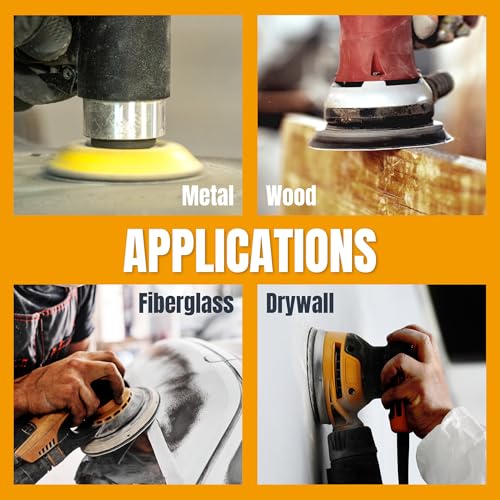POWERTEC 50 PCS 320 Grit - 5 Inch 8 Hole Hook and Loop Sanding Discs, 5" Sanding Pads for Automotive, Drywall, Woodworking with Orbital Sander, DA Sander, Air Sander (44032G-50)