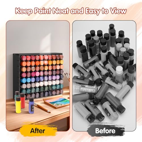 Krafetto 80-Grid Paint Organizer for 2 Oz Bottles, Wall Mount, Black - color: 1pc black paint rack