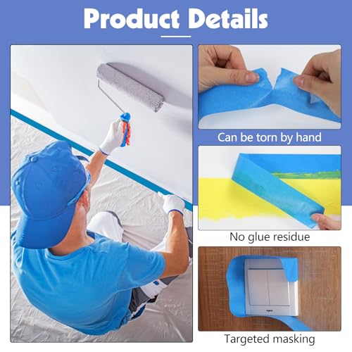 10Rolls Blue Painters Tape 1.5In×55Yd Wide Blue Masking Tape for Painting - size: 10rolls/1.5in
