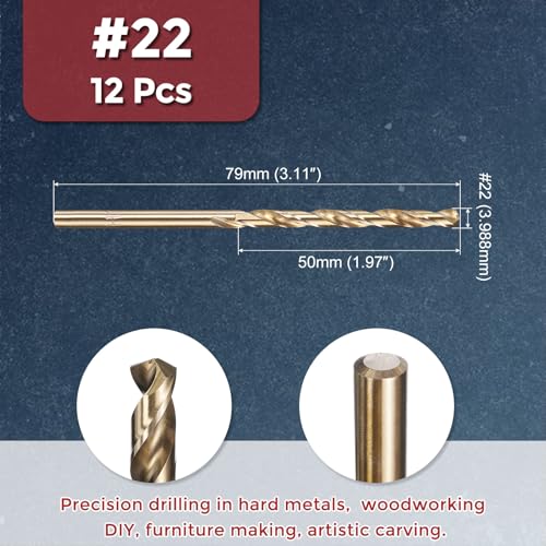 12pcs Micro Drill Bit #22 Diameter 3.988mm M2 HSS 135° for Metal - size: #22 (3.988mm)