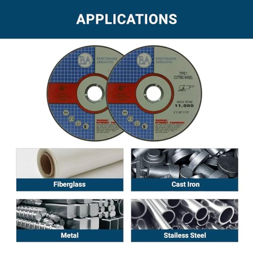 Benchmark Abrasives Aluminum Oxide Thin Type 1 Cut Off Wheels for Metal and Stainless Steel, .045in Thick, 7/8in Arbor (6" | 100 Count) - style: 6" | 100 Count