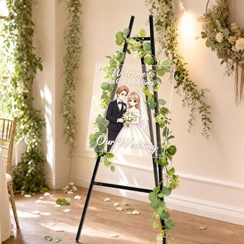 Black Easel Stand for Sign, Heavy Duty Metal Display Easel for Wedding