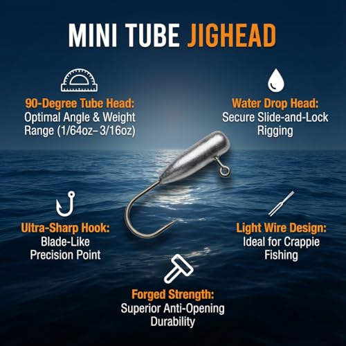 25/40pcs Mini Tube Jig Heads – Light-Wire Finesse Hooks for Crappie Soft Bait Fishing 1/64-3/16oz - size: 1/8oz - 40Pcs