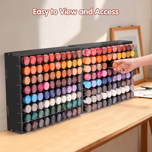 Krafetto 2 Pack 80-Grid Paint Organizer for 2 Oz Bottles, Wall Mount, Black - color: 2pc black paint rack