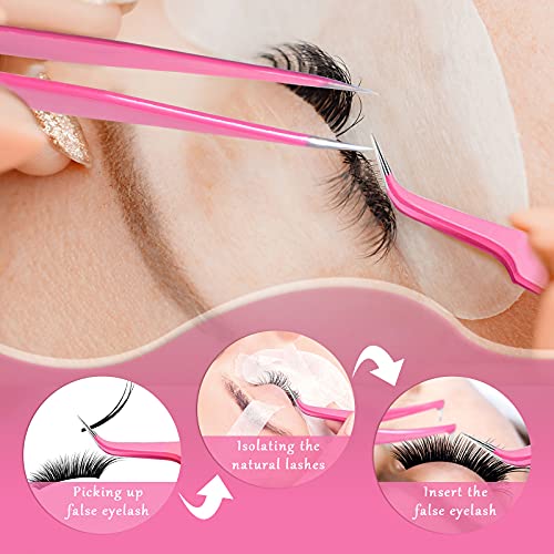 Mudder 6 Pack Lash Tweezers Set for Eyelash Extension, Pink - color: Pink
