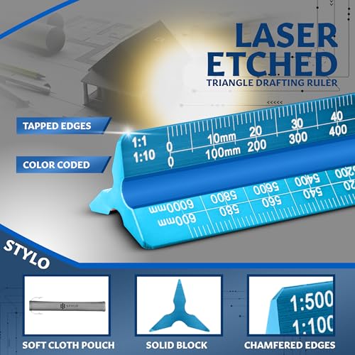 Stylo Architectural Scale Ruler, 12 Inch Aluminum, Light Blue Metric - color: Light Blue, size: 12 inch (Metric)