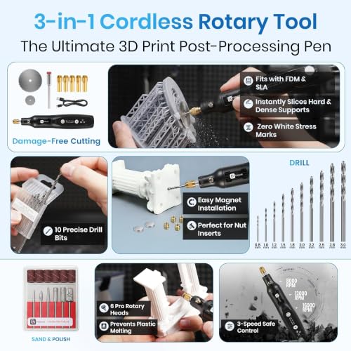 141Pcs 3D Printer Accessories with 4-Layer Slotted Case, Precision Workstation, Includes Digital Caliper, Cordless Rotary Tool, PTFE Nozzle Coating for Bambu Lab, Flashforge, Ender 3, Anycubic