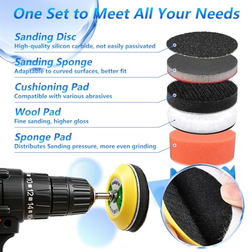 143 PCS 3 in Drill Polishing Kit 60-10000 Grit Hook and Loop Sanding Discs