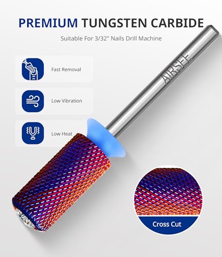 AIRSEE Tungsten Carbide Nail Drill Bit, Safety Crystal Top Barrel,M - color: Crystal Round Top Purple Cylinder Barrel, size: Medium-M