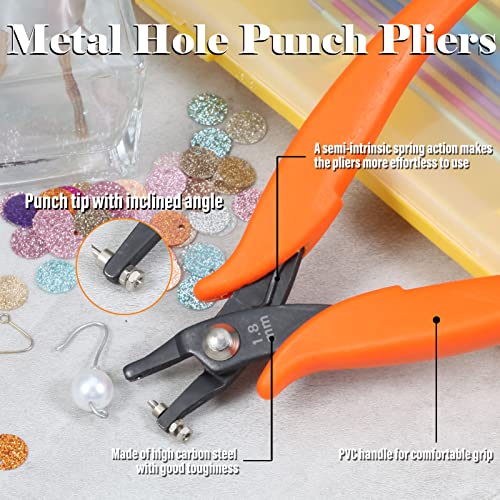 Metal Hole Punch Pliers 5.5" Small Round Hole Punch Pliers Two Replacement Pins for Jewelry Making to Create 1.5mm Clean Holes Jewelry Tool with PVC Handles for Handcraft Work DIY Hand Tool - style: Short Jaw 1.5mm