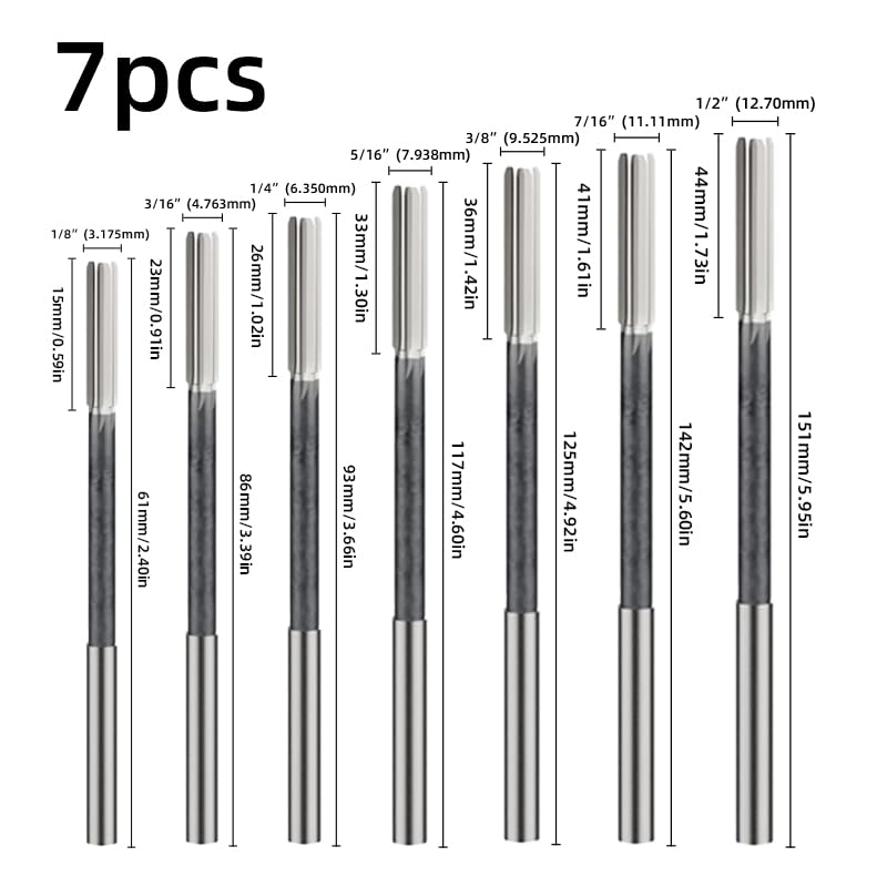 H7 Straight Shank Chucking Machine Reamer Milling Cutter Tool,Reamers for Straight Shank Machines Carbide Lathe (7pcs:1/8" 3/16" 1/4" 5/16" 3/8" 7/16" 1/2") - size: 7pcs:1/8" 3/16" 1/4" 5/16" 3/8" 7/16" 1/2"